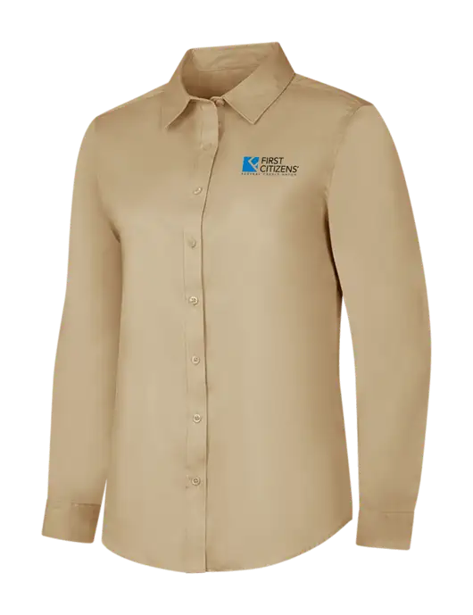 Dark Tan Womens Long Sleeve Superpro React Twill Shirt w/First Citizens' Logo