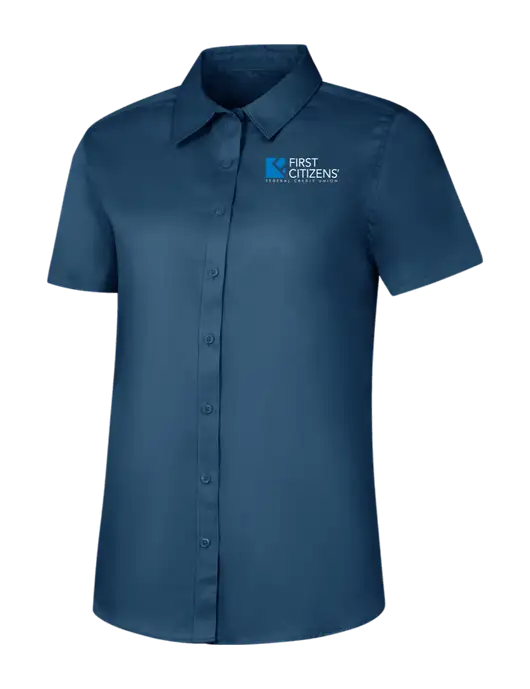 Womens Light Navy Short Sleeve Superpro React Twill Shirt w/First Citizens' Logo