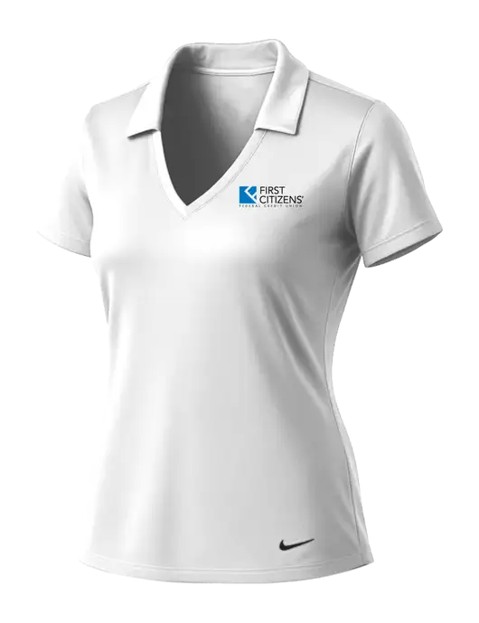 NIKE White Womens Dri-Fit Vertical Mesh Polo w/First Citizens' Logo