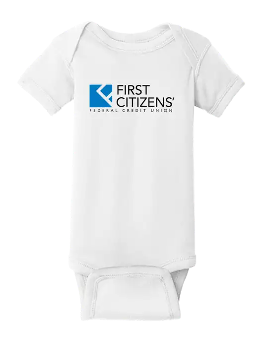 Rabbit Skins White Infant Short Sleeve Baby Rib Bodysuit w/First Citizens' Logo