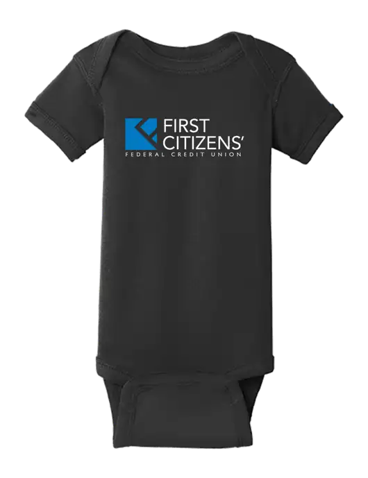 Rabbit Skins Black Infant Short Sleeve Baby Rib Bodysuit w/First Citizens' Logo