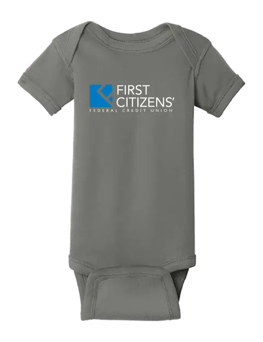 Rabbit Skins Charcoal Infant Short Sleeve Baby Rib Bodysuit w/First Citizens' Logo