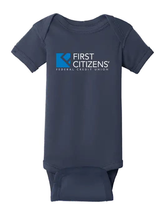Rabbit Skins Navy Infant Short Sleeve Baby Rib Bodysuit w/First Citizens' Logo