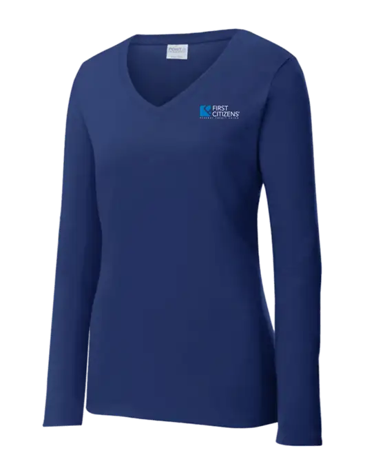 Womens  V-Neck Ring Spun Navy 4.5 oz Long Sleeve T-Shirt w/First Citizens' Logo