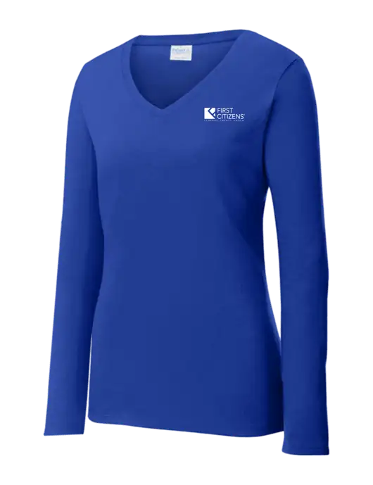 Womens  V-Neck Ring Spun Royal 4.5 oz Long Sleeve T-Shirt w/First Citizens' Logo