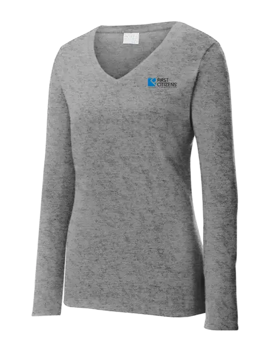 Womens  V-Neck Ring Spun Grey Heather 4.5 oz Long Sleeve T-Shirt w/First Citizens' Logo