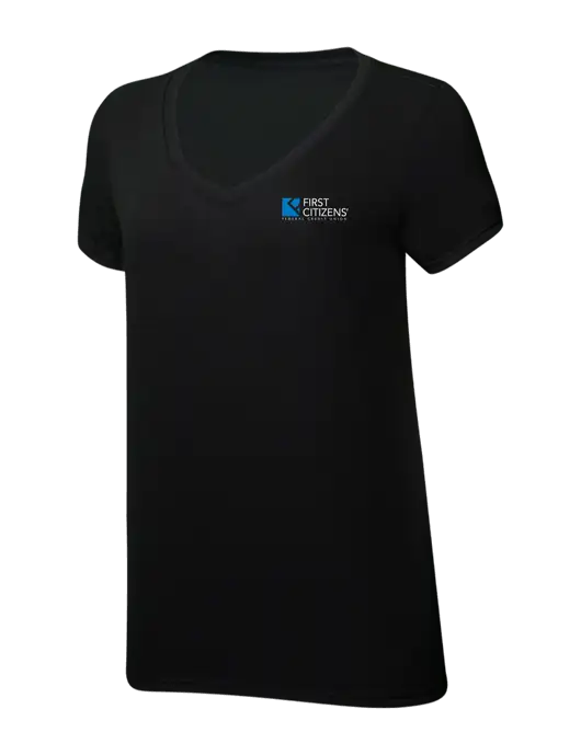 Womens Simply Soft V-Neck Black 4.5oz  Poly/Combed Ring Spun Cotton T-Shirt w/First Citizens' Logo
