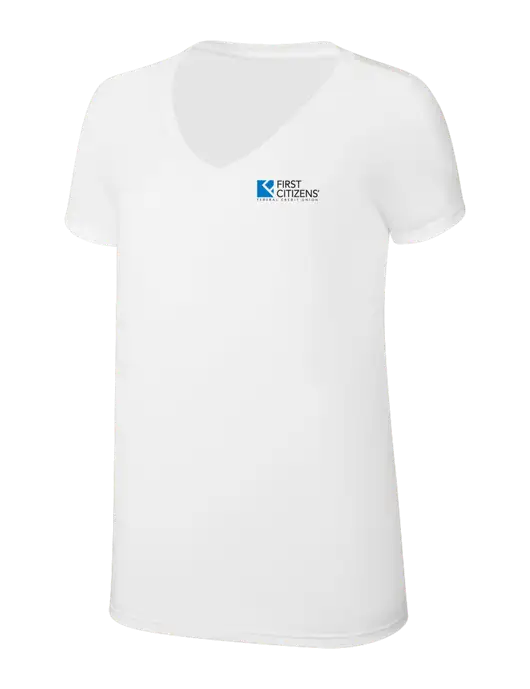 Womens Simply Soft V-Neck White 4.5oz  Poly/Combed Ring Spun Cotton T-Shirt w/First Citizens' Logo