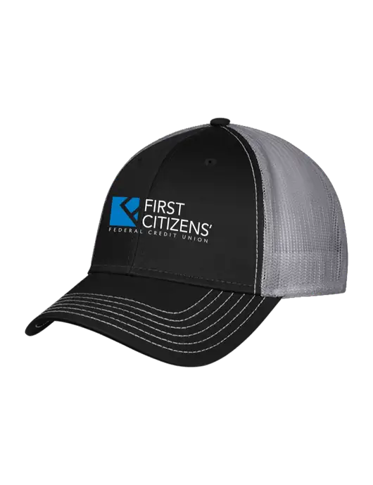 Black/Medium Dark Grey Mesh Trucker Cap Snap Back w/First Citizens' Logo