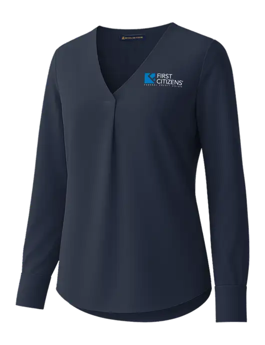 Brooks Brothers Womens Dark Navy Open-Neck Satin Blouse  w/First Citizens' Logo