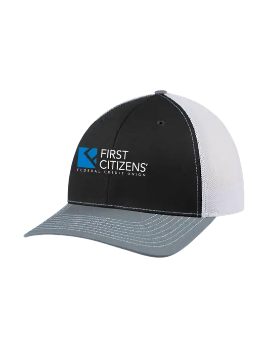 Richardson Adjustable Snapback Original 112 Trucker Cap Black/Light Heather Grey/White Mesh w/First Citizens' Logo