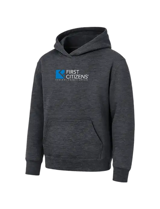 Youth Dark Heather Grey 7.8 oz Pullover Hooded Sweatshirt w/First Citizens' Logo