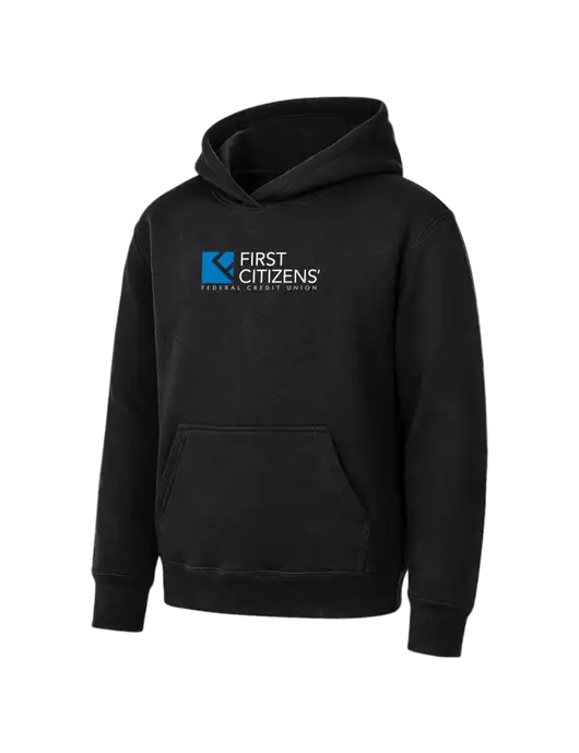 Youth Black 7.8 oz Pullover Hooded Sweatshirt w/First Citizens' Logo