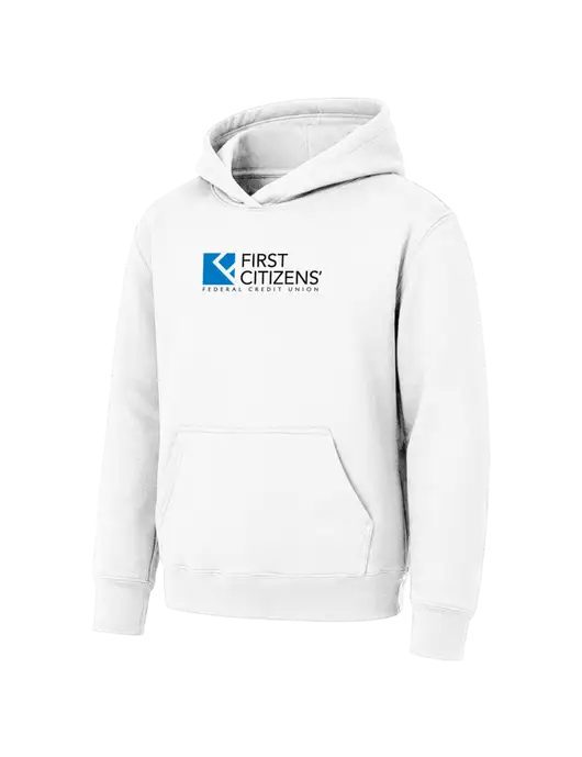 Youth White 7.8 oz Pullover Hooded Sweatshirt w/First Citizens' Logo