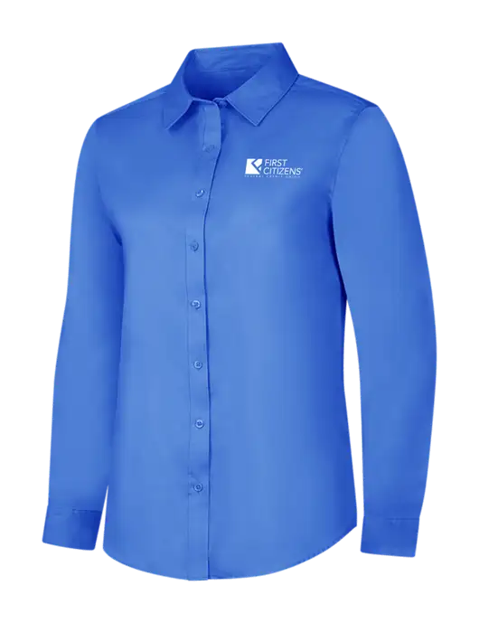 Dark Carolina Blue Womens Long Sleeve Superpro React Twill Shirt w/First Citizens' Logo