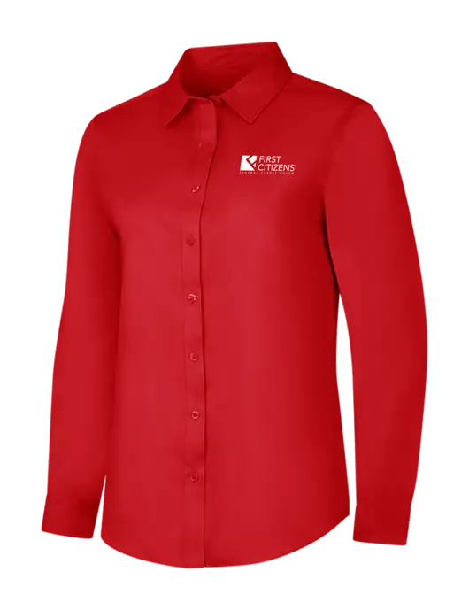 Red Womens Long Sleeve Superpro React Twill Shirt w/First Citizens' Logo