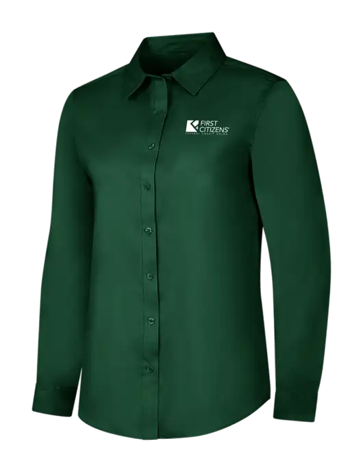 Dark Green Womens Long Sleeve Superpro React Twill Shirt w/First Citizens' Logo