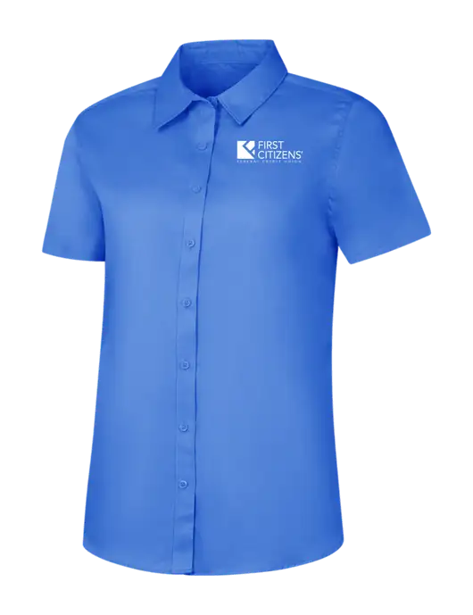 Womens Dark Carolina Blue Short Sleeve Superpro React Twill Shirt w/First Citizens' Logo