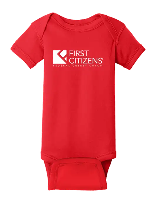 Rabbit Skins Red Infant Short Sleeve Baby Rib Bodysuit w/First Citizens' Logo