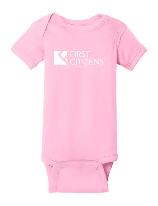 Rabbit Skins Pink Infant Short Sleeve Baby Rib Bodysuit w/First Citizens' Logo