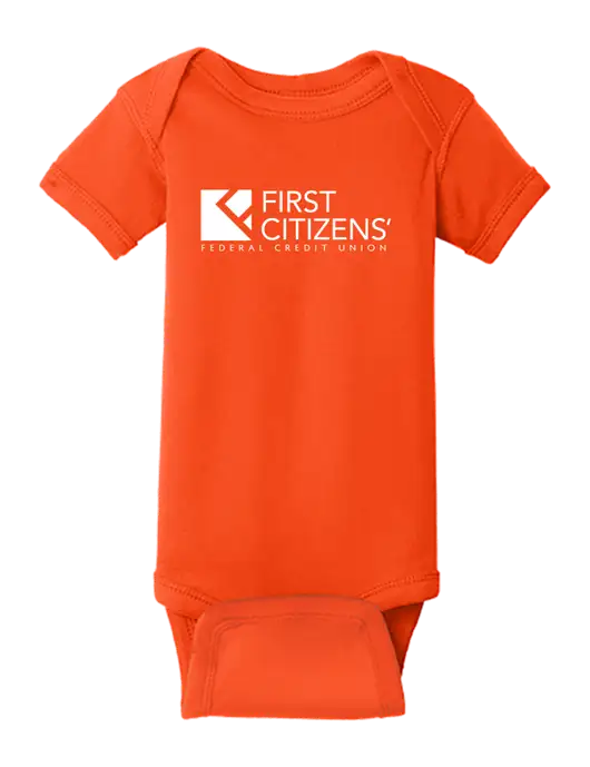 Rabbit Skins Orange Infant Short Sleeve Baby Rib Bodysuit w/First Citizens' Logo