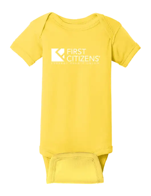 Rabbit Skins Yellow Infant Short Sleeve Baby Rib Bodysuit w/First Citizens' Logo