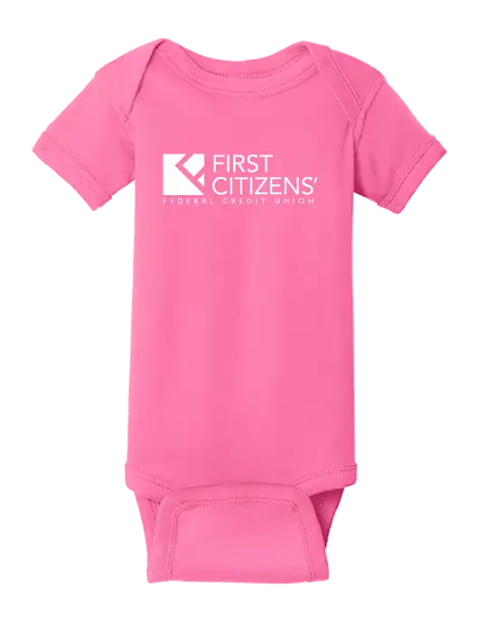 Rabbit Skins Hot Pink Infant Short Sleeve Baby Rib Bodysuit w/First Citizens' Logo