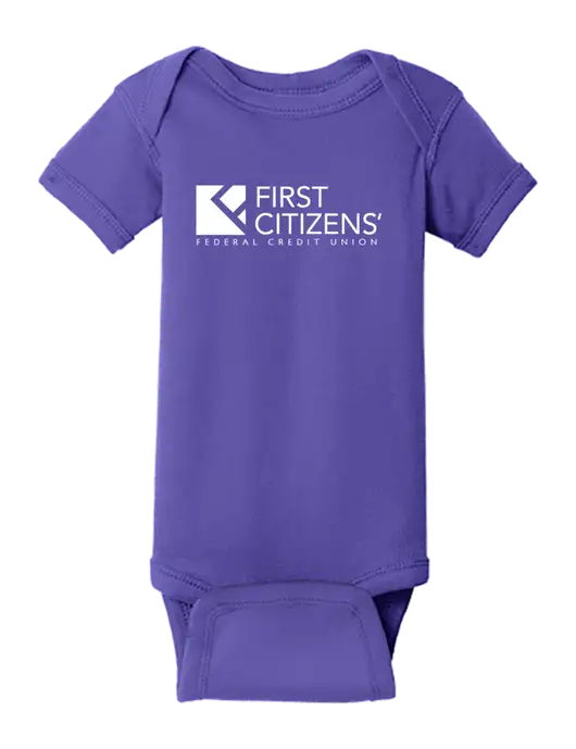 Rabbit Skins Purple Infant Short Sleeve Baby Rib Bodysuit w/First Citizens' Logo
