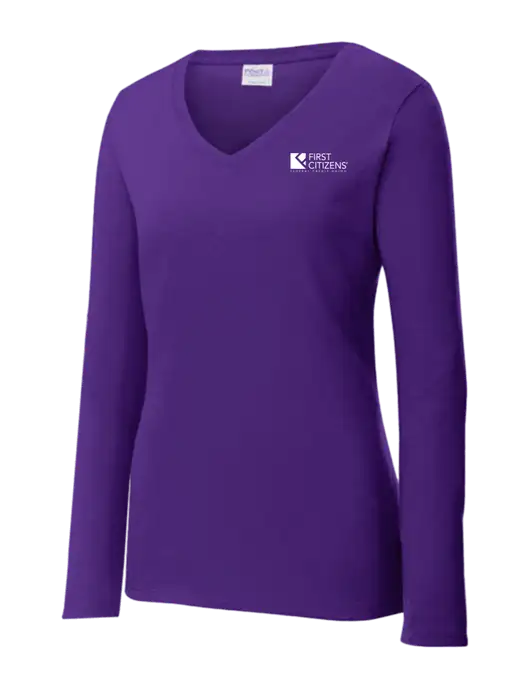Womens  V-Neck Ring Spun Purple 4.5 oz Long Sleeve T-Shirt w/First Citizens' Logo