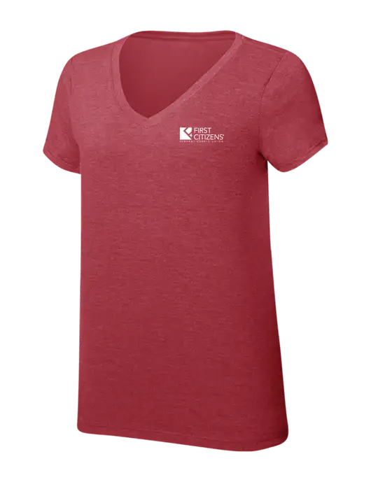 Womens Simply Soft V-Neck Red Frost 4.5oz  Poly/Combed Ring Spun Cotton T-Shirt w/First Citizens' Logo