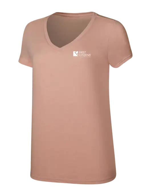 Womens Simply Soft V-Neck Heather Dusty Peach 4.5oz  Poly/Combed Ring Spun Cotton T-Shirt w/First Citizens' Logo