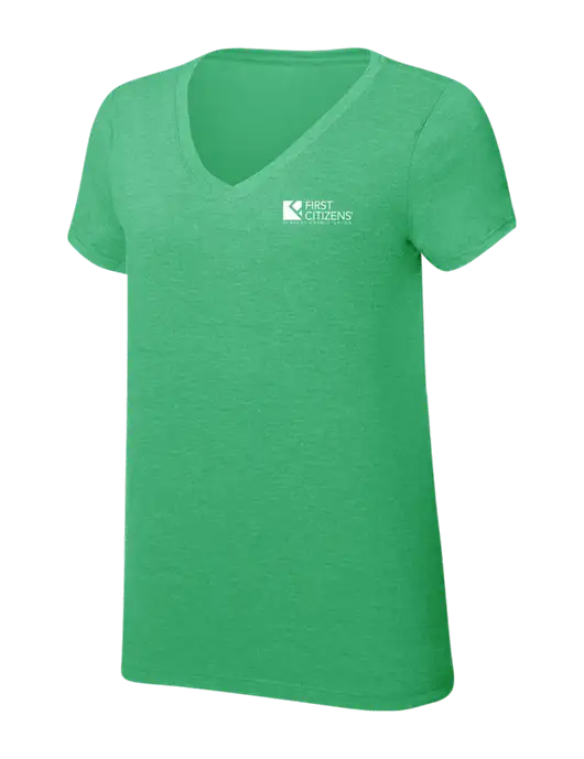 Womens Simply Soft V-Neck Green Frost 4.5oz  Poly/Combed Ring Spun Cotton T-Shirt w/First Citizens' Logo