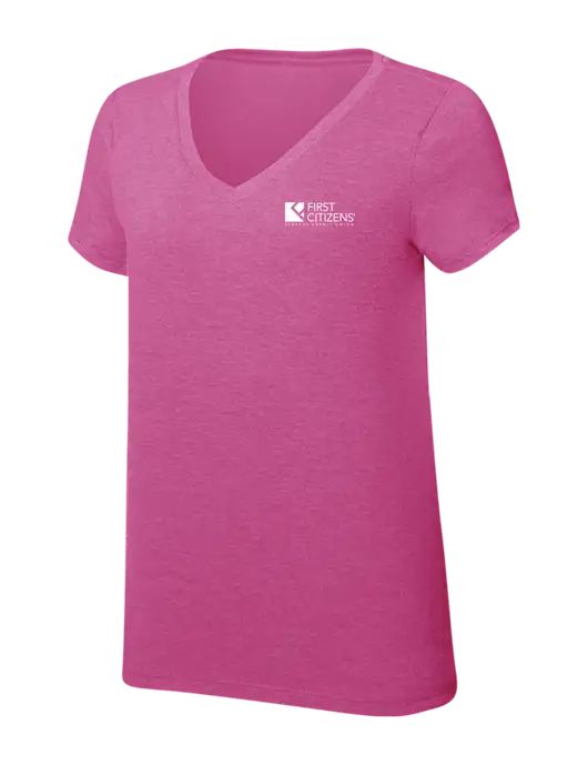 Womens Simply Soft V-Neck Fuschia Frost 4.5oz  Poly/Combed Ring Spun Cotton T-Shirt w/First Citizens' Logo