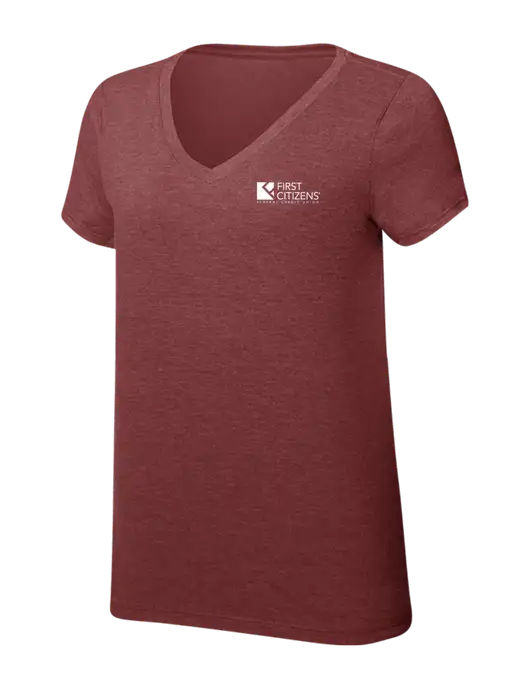 Womens Simply Soft V-Neck Maroon Frost 4.5oz  Poly/Combed Ring Spun Cotton T-Shirt w/First Citizens' Logo