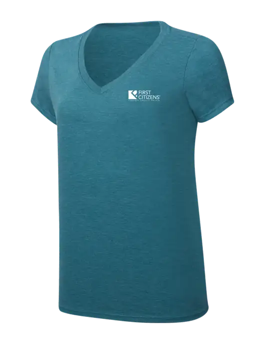 Womens Simply Soft V-Neck Heather Teal 4.5oz  Poly/Combed Ring Spun Cotton T-Shirt w/First Citizens' Logo