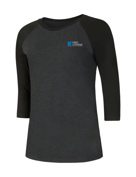 Womens Simply Soft 3/4 Sleeve Black/Black Frost Ring Spun Cotton T-Shirt w/First Citizens' Logo