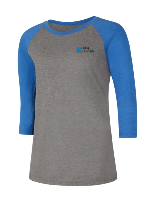 Womens Simply Soft 3/4 Sleeve Royal Frost/Grey Ring Spun Cotton T-Shirt w/First Citizens' Logo