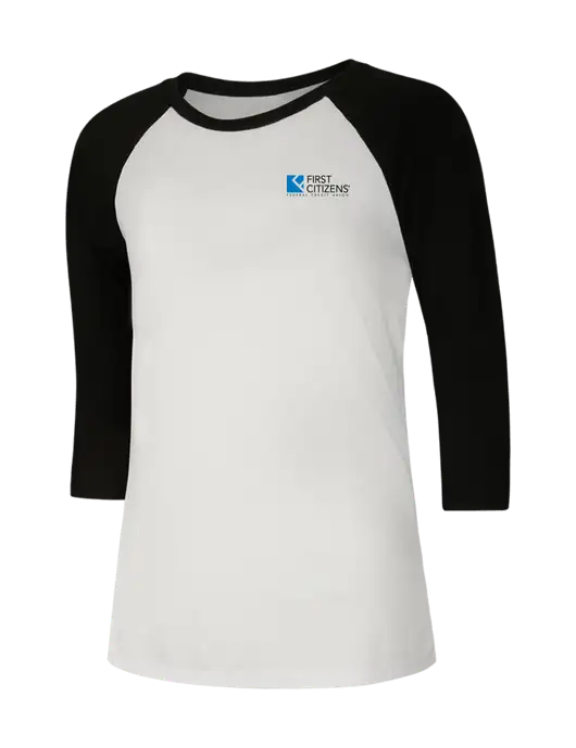 Womens Simply Soft 3/4 Sleeve Black/White Ring Spun Cotton T-Shirt w/First Citizens' Logo