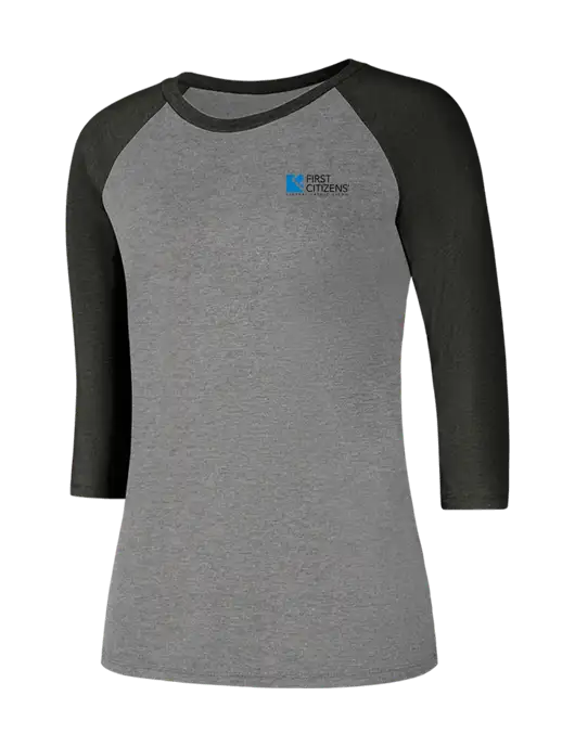 Womens Simply Soft 3/4 Sleeve Black Frost/Grey Frost Ring Spun Cotton T-Shirt w/First Citizens' Logo