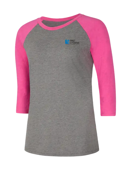 Womens Simply Soft 3/4 Sleeve Fuchsia Frost/Grey Frost Ring Spun Cotton T-Shirt w/First Citizens' Logo