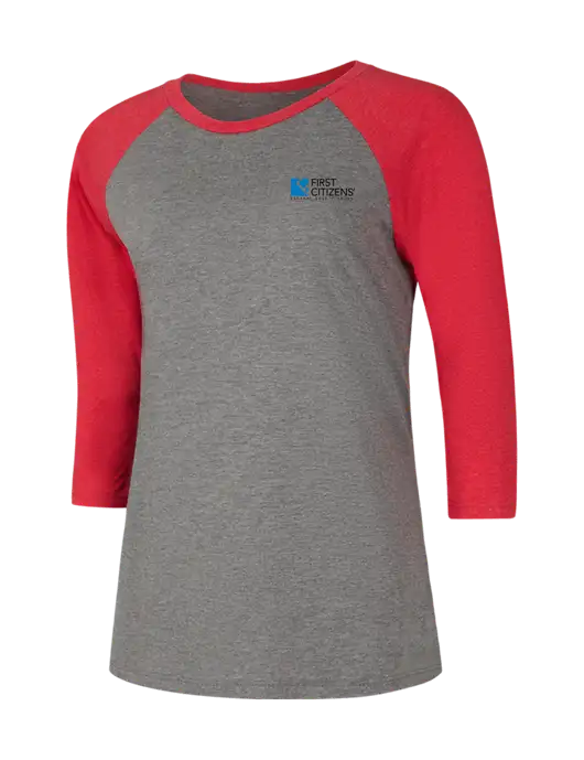 Womens Simply Soft 3/4 Sleeve Red Frost/Grey Frost Ring Spun Cotton T-Shirt w/First Citizens' Logo
