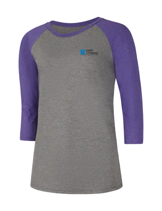 Womens Simply Soft 3/4 Sleeve Purple Frost/Grey Frost Ring Spun Cotton T-Shirt w/First Citizens' Logo