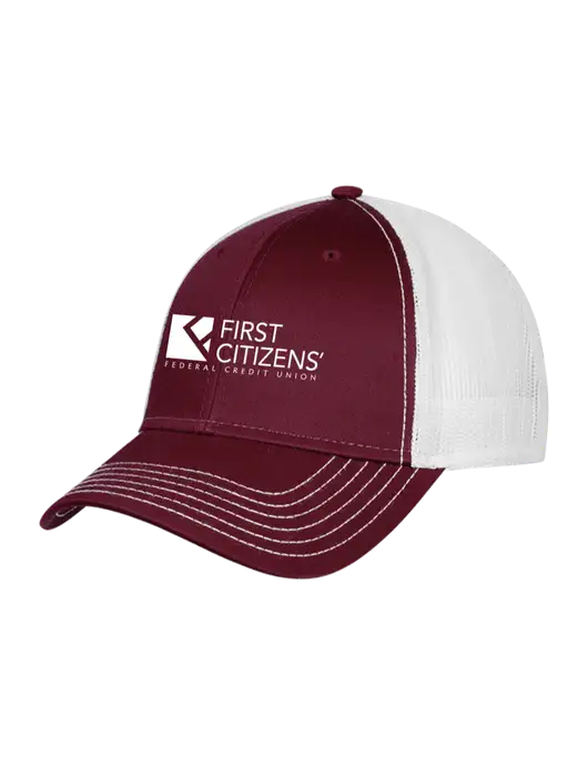 Maroon/Maroon/White Mesh Trucker Cap Snap Back w/First Citizens' Logo