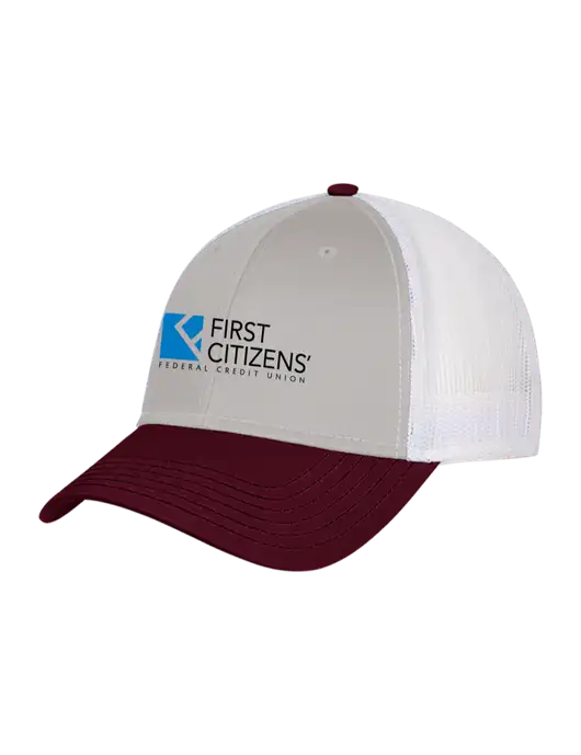 Maroon/Heather Grey/White Mesh Trucker Cap Snap Back w/First Citizens' Logo