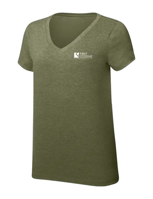 Womens Simply Soft V-Neck Military Green Frost 4.5oz  Poly/Combed Ring Spun Cotton T-Shirt w/First Citizens' Logo