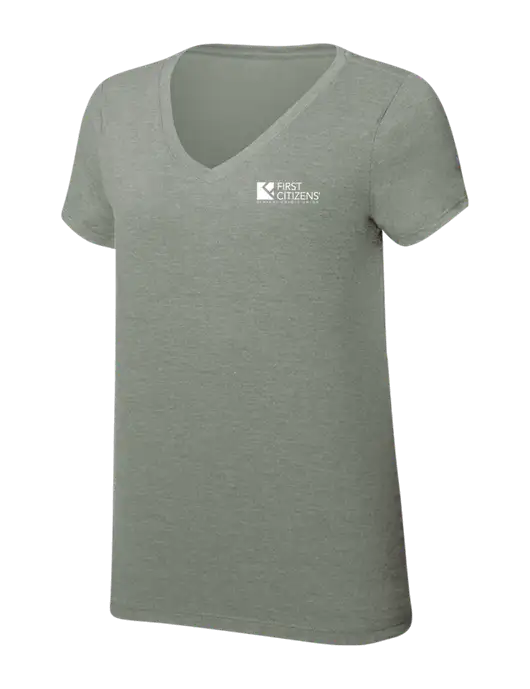 Womens Simply Soft V-Neck Heather Sage 4.5oz  Poly/Combed Ring Spun Cotton T-Shirt w/First Citizens' Logo