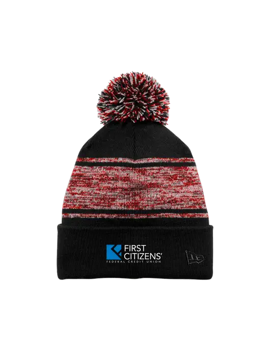 New Era Black/Red Knit Chilled Pom Beanie w/First Citizens' Logo