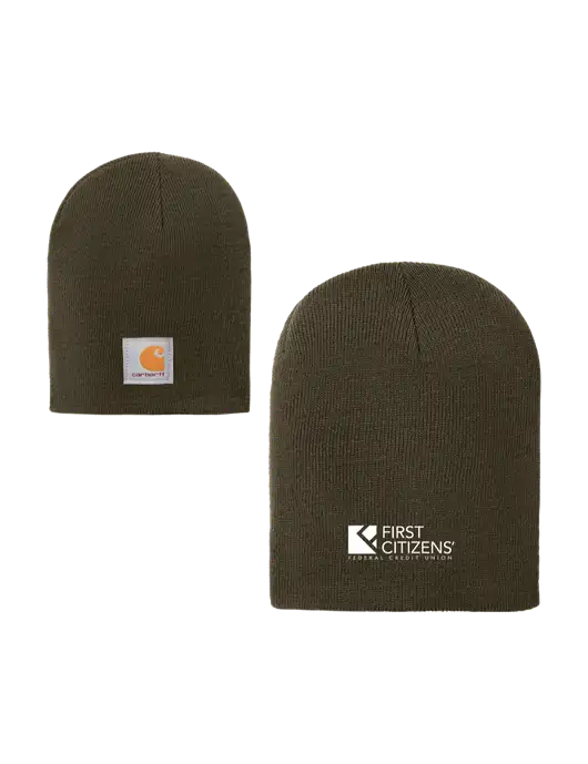 Carhartt Dark Olive Green Acrylic Knit Hat w/First Citizens' Logo