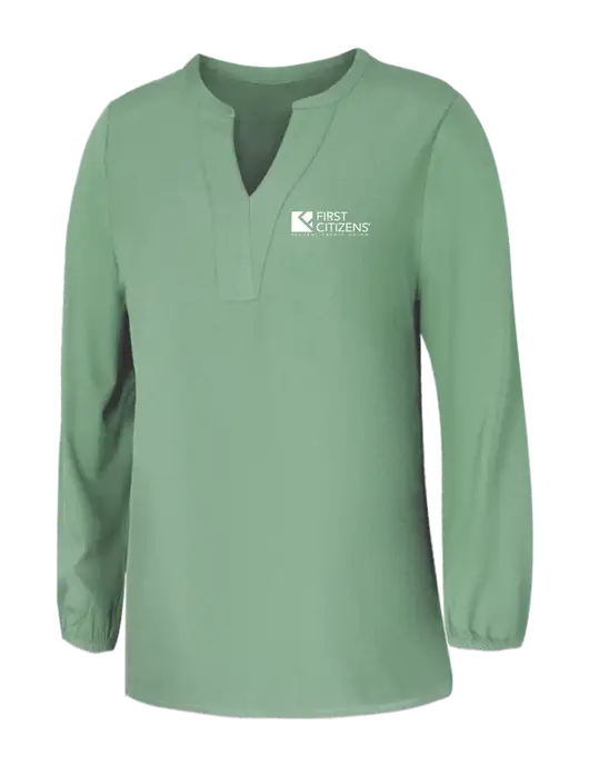 Mercer+Mettle Womens Sage Green Stretch Crepe 3/4 Sleeve Blouse w/First Citizens' Logo