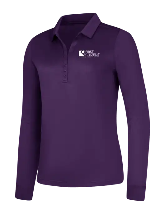 Womens Purple Silk Touch Performance Long Sleeve Polo w/First Citizens' Logo
